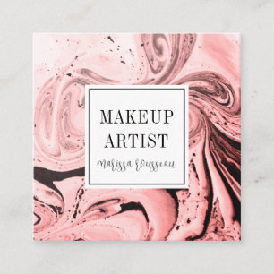 Modern Rosa Marble Ro Guld Makeup Artist Square Fyrkantigt Visitkort