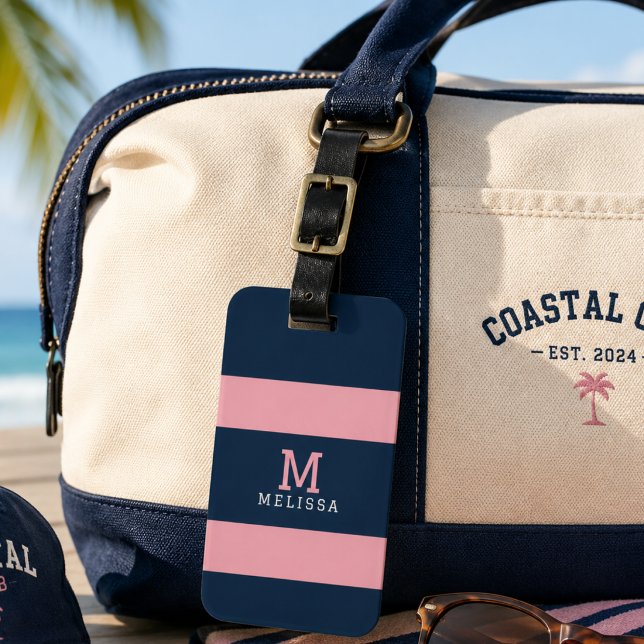 Modern Rosa Marin Kostrygg Monogram Bagagebricka (Skapare uppladdad)