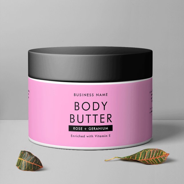 Modern  Rosa - märkning av smör, kosmetiskt Burk Vattenflaska Etikett (Modern Blush Pink Body Butter Cosmetic Jar Waterproof Product Label)