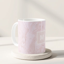 Modern Rosa Marmor Anpassad Initial Present Kaffemugg