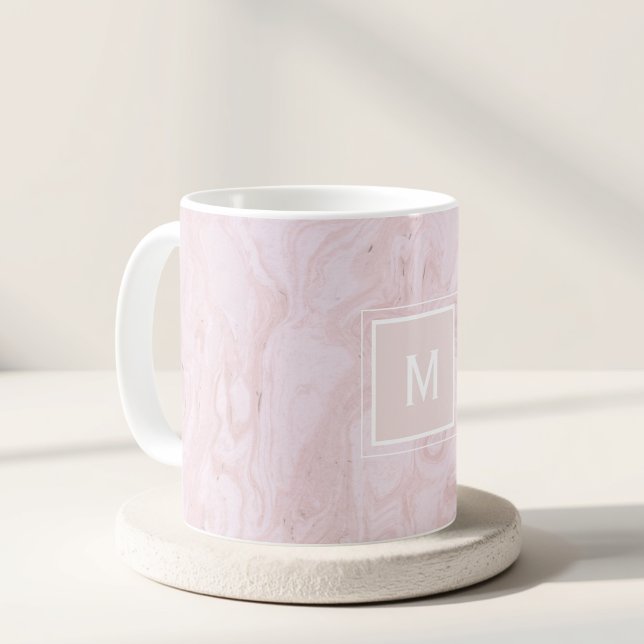 Modern Rosa Marmor Anpassad Initial Present Kaffemugg (Skapare uppladdad)