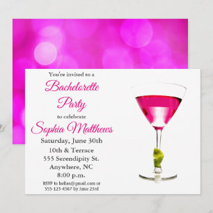 Modern Rosa Martini Cocktail Bachelorette Party Inbjudningar