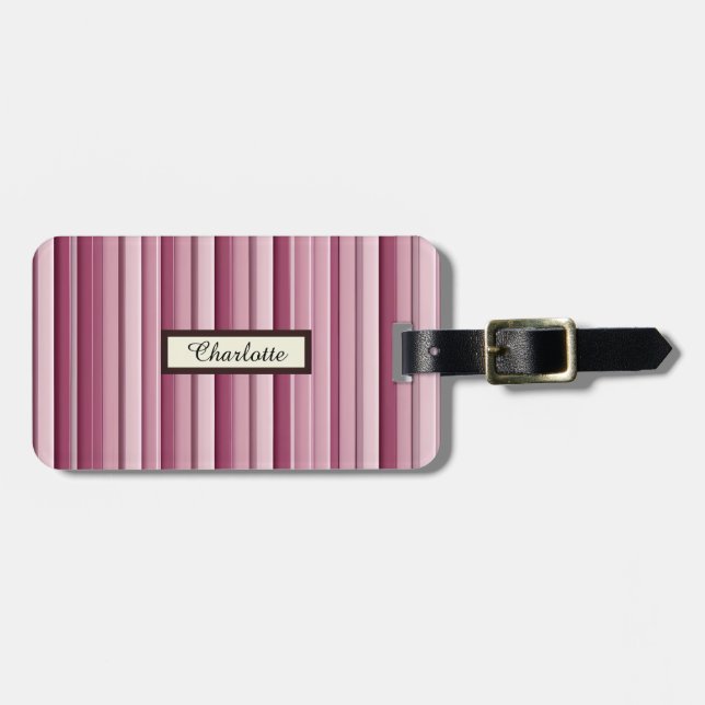 Modern Rosa Mauve Stripe Anpassningsbar Luggage Ta Bagagebricka (Horisontell Framsida)