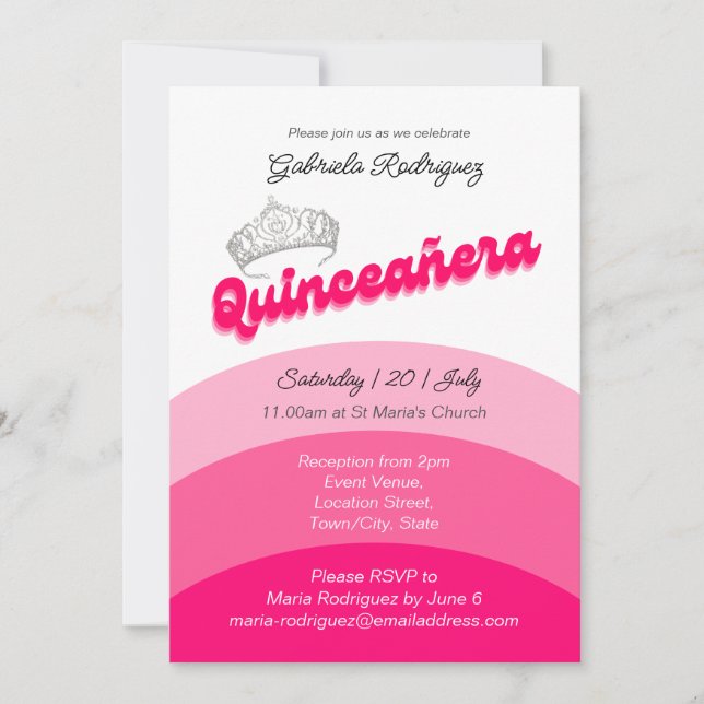 Modern Rosa med Diamond Tiara Quinceanera Inbjudningar (Framsida)