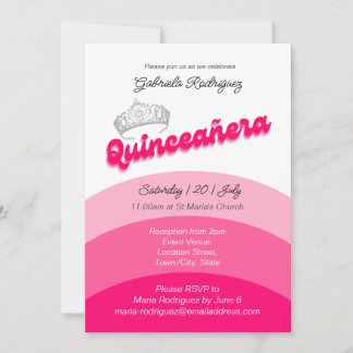 Modern Rosa med Diamond Tiara Quinceanera Inbjudningar