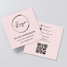 Modern  Rosa med QR Code Social Media Fyrkantigt Visitkort