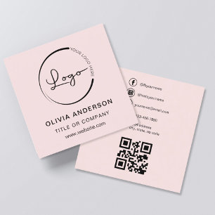 Modern  Rosa med QR Code Social Media Fyrkantigt Visitkort