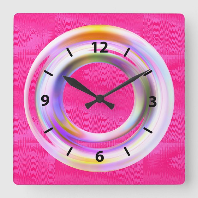 Modern Rosa Metallisk Neon Unik Fyrkantig Klocka (Framsida)