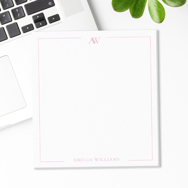 Modern Rosa Minimalistisk Elegant Monogram Anteckningsblock (Skapare uppladdad)