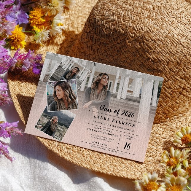 Modern  rosa, minimalistisk foto studenten inbjudningar (Modern blush pink minimalist photo graduation invitation)