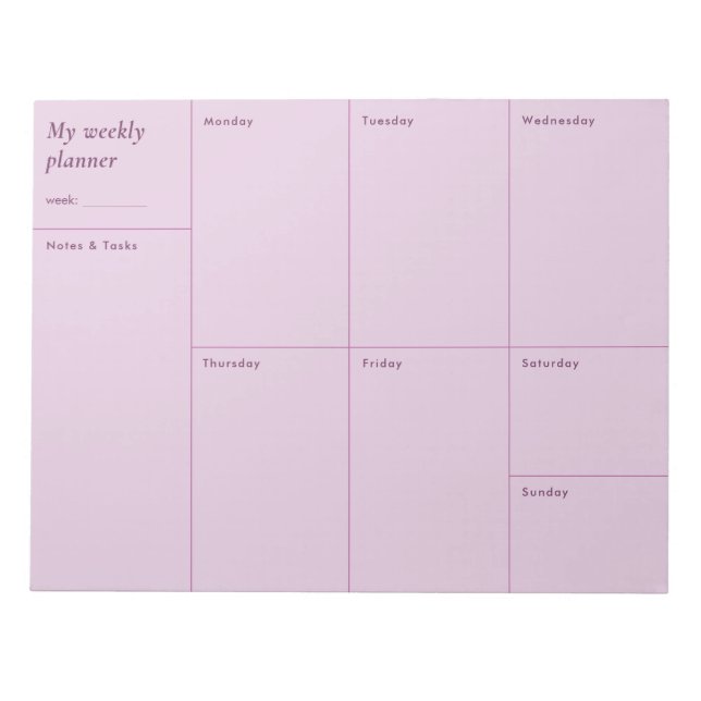 Modern rosa minimalistisk veckoplanering anteckningsblock (Framsida)