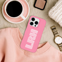Modern Rosa Minimalistisk Vertikal Monogram iPhone