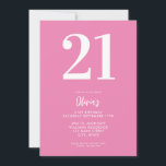 Modern Rosa - minimalt 21:a födelsedag Inbjudningar<br><div class="desc">En enkel,  modern 21:a födelsedagsinbjudan med typografi av elegant och minimalistisk design i rosa och vita färg.</div>