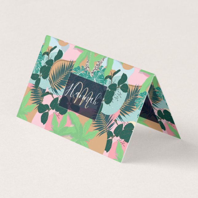 Modern Rosa Mint Tropical Foliage Kreativ design Visitkort (Framsida)