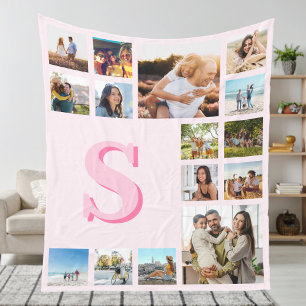 Modern Rosa Monogram Anpassningsbar 15 Photo Colla Fleecefilt
