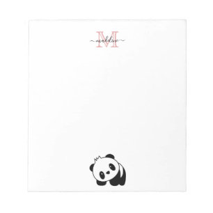 Modern Rosa Monogram Cute Panda Anteckningsblock