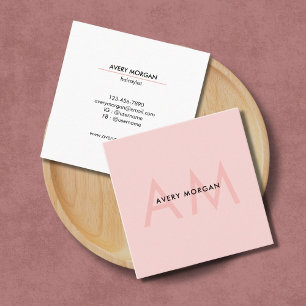 Modern Rosa Monogram Initialer Hair Stylist Fyrkantigt Visitkort