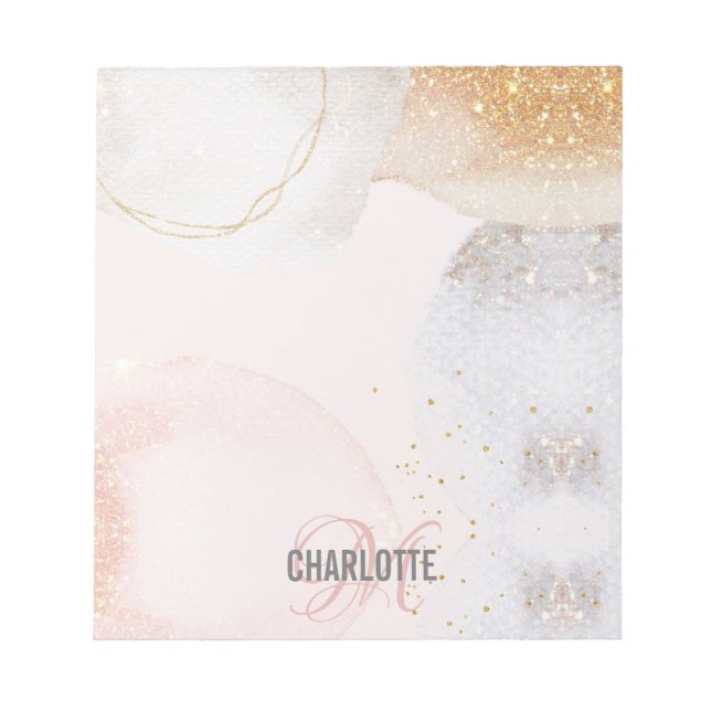 Modern  rosa, monogram namn abstrakt anteckningsbl anteckningsblock (Framsida)