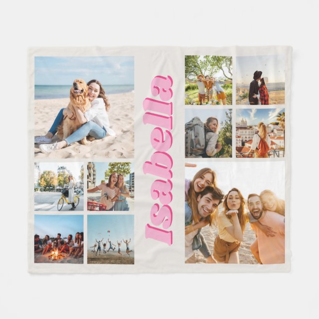 Modern Rosa Monogram Personlig 10 Photo Collage Fleecefilt (Framsidan (Horisontell))