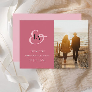 Modern Rosa Monogram Photo Bröllop Tack