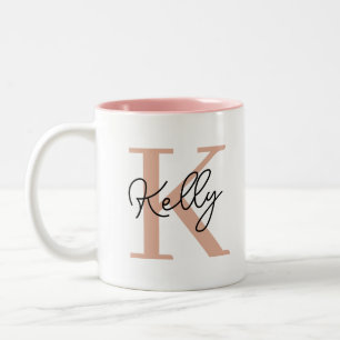 Modern  Rosa, monogram-skript Två-Tonad Mugg