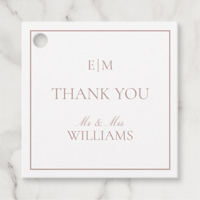 Modern Rosa Monogram Tack Script Bröllop Gåvor Etiketter (Framsida)
