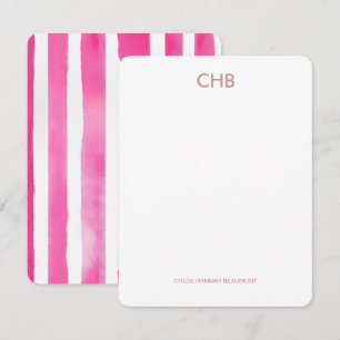 Modern Rosa, monogrammed-initial och Namn Anteckningskort