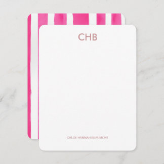 Modern Rosa, monogrammed-initial och Namn Anteckningskort