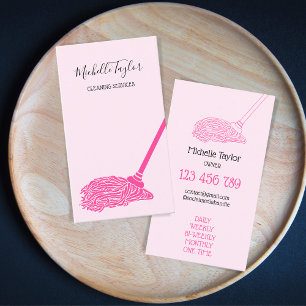 Modern Rosa Mop Städning Services Maid Visitkort