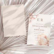 Modern  Rosa Mousse Petals Monogram Bröllop