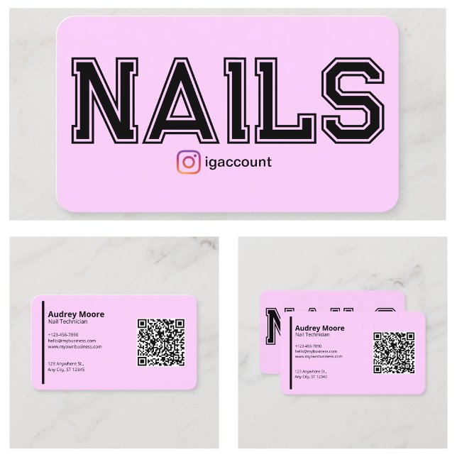 Modern Rosa Nail Technician-mallar Visitkort (Modern Pink Nail Technician Templates Business Card
)