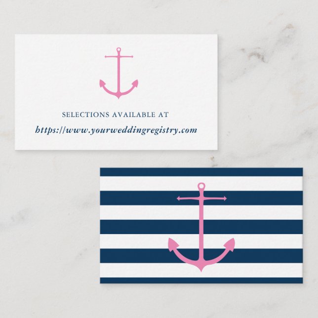 Modern Rosa & Navy Nautical Möhippa Registry Tilläggskort (Fram/baksida)