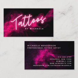 Modern rosa neon- & röktatueringkonstnär visitkort