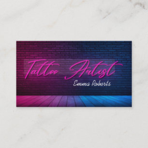 Modern Rosa Neon & Smoke Tattoo Artist Business C Visitkort