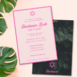 Modern Rosa Neon Tropical Bat mitzvah Investigatio Inbjudningar<br><div class="desc">Inbjudan era gäster i stil med dessa Bat mitzvah inbjudningar till nyplanterad rosa. Utformningen har grönt handflatan löv på baksidan,  en David-stjärna och rosa personlig text för att  detaljerna i ditt evenemang. Ange Verktyg i Zazzle Design om du vill göra ytterligare justeringar.</div>