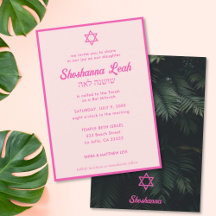 Modern rosa neon tropisk Bat Mitzvah-inbjudan