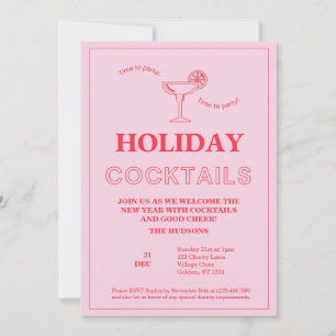 Modern Rosa Nyårsafton Cocktail Party Julkort