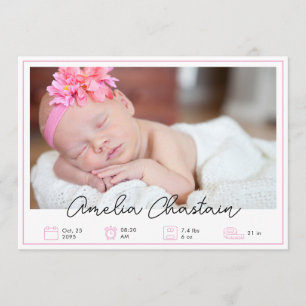 Modern Rosa Nyfödd Bebis Fotokollage Födelse Meddelande