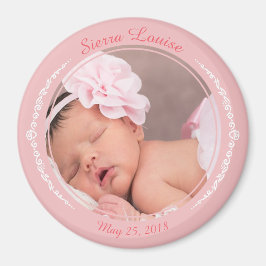 Modern Rosa Nyfödd bebis Girl Photo Magnet