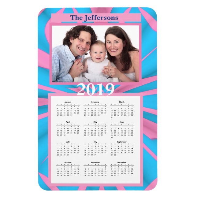 Modern Rosa och blå Abstrakt Mönster Monogram Magnet (Vertikal)