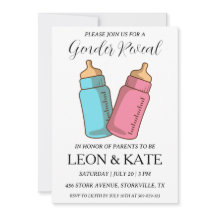 modern rosa och blå gender avslöjar inbjudningar