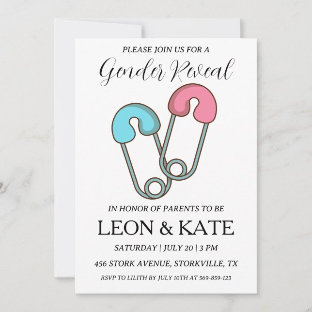 modern rosa och blå gender avslöjar inbjudningar (Framsida)