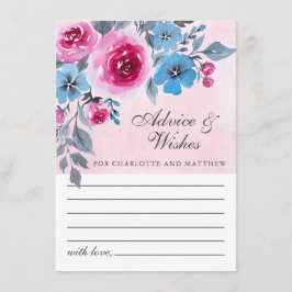 Modern Rosa och blå vattenfärgsfärg Blommigt Bröll Rådkort