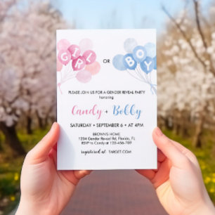 Modern Rosa- och Blue Balloons Gender Reveal Inbjudningar
