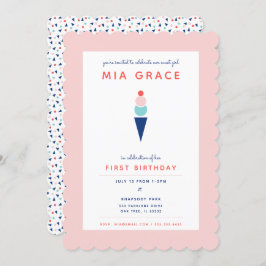 Modern Rosa- och Blue Ice Cream Cone-inbjudan Inbjudningar