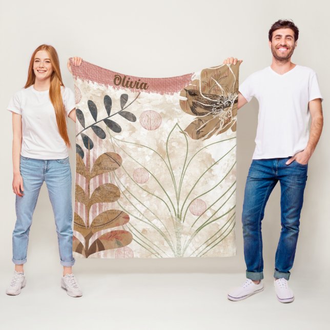 Modern Rosa och Brown Löv Anpassad design Fleecefilt (På plats)