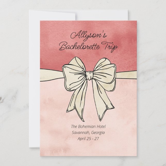 Modern Rosa och Cream Bow QR Code Bach Inbjudningar (Framsida)