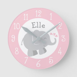 Modern rosa och grå elefant anpassad monogram rund klocka