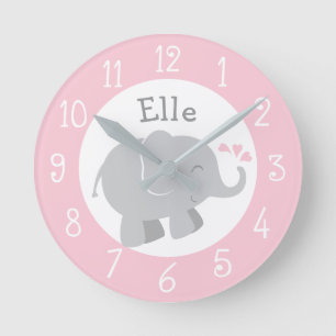 Modern rosa och grå elefant anpassad monogram rund klocka
