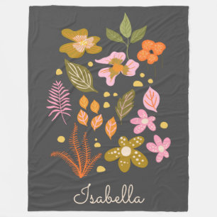 Modern Rosa och Grått Blommigt Art Personlig Namn Fleecefilt